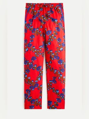J Crew Drapey Pull-On Crop Pants Lattice Floral Red Blue Tassels